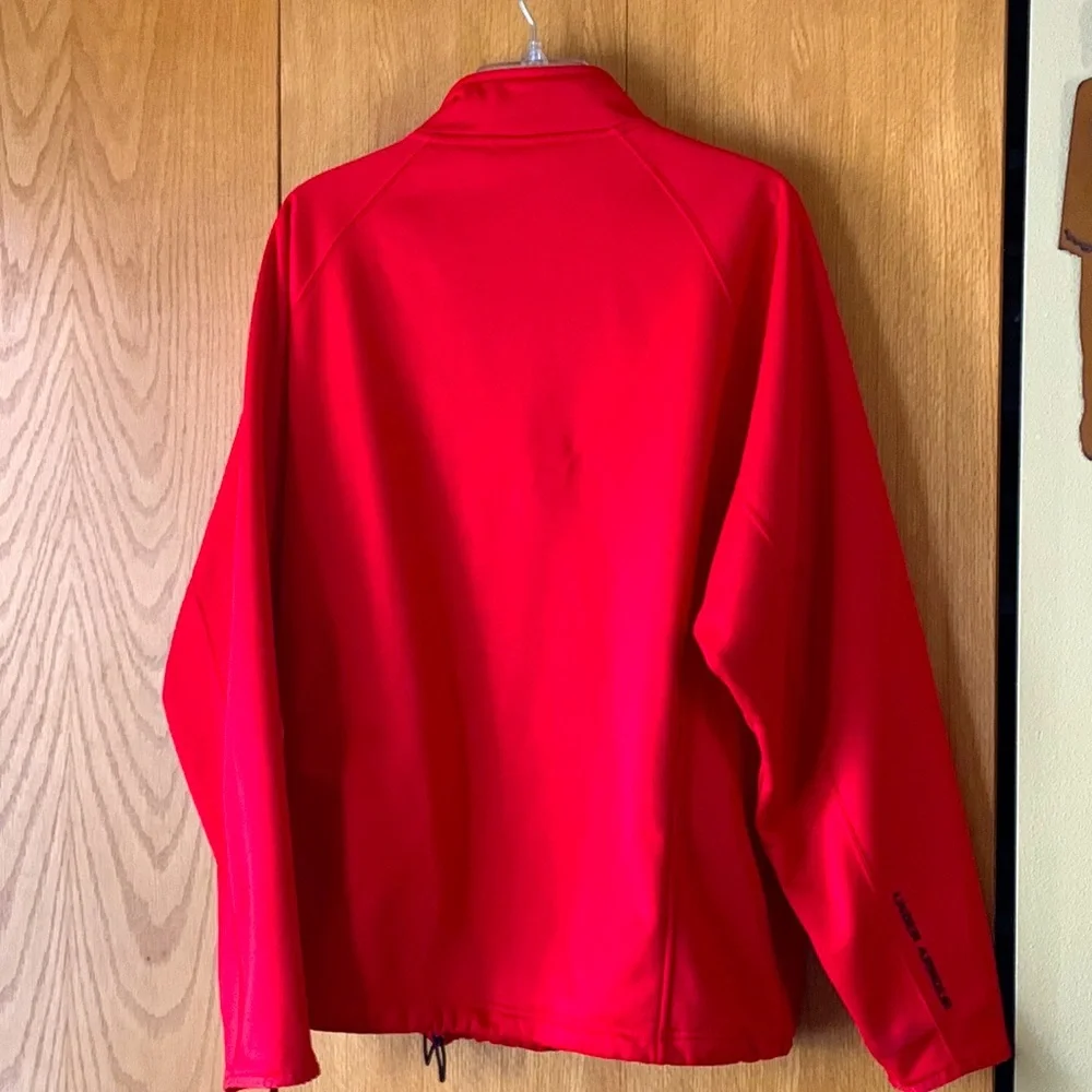Under Armour LARGE men’s warm red fleece lined full zip jacket stand collar VGUC